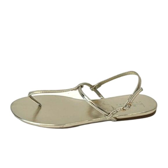 Nicole Miller Gold Sandals Flat Thin Straps Buckle Size 7.5 Summer Beach - Picture 2 of 9